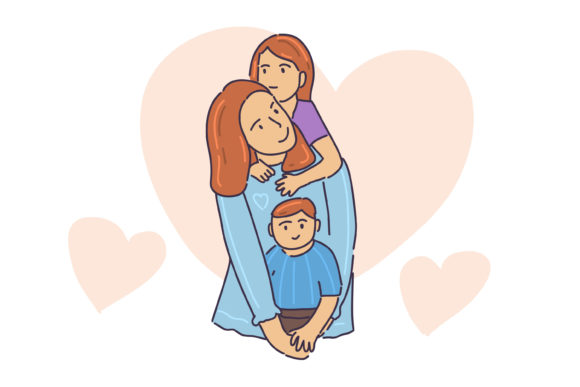 Cute Mom Play with Her Kids Graphics and Illustrations